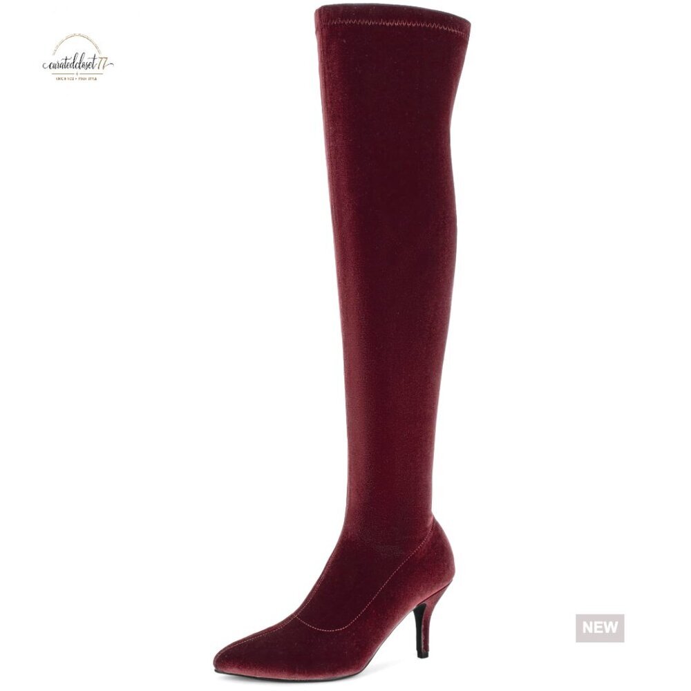 Faux Velvet Over the Knee Boots Stiletto Heel Pointed Toe Elegant Chic Party